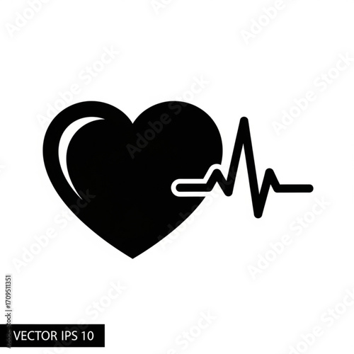 Black heart with a white crescent and a black heartbeat line on a white background vector illustration created with generated ai