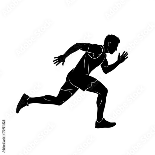 Silhouette of a male athlete sprinting forward with focused determination in a dynamic monochrome image created with generated ai
