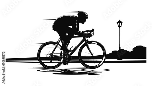 Silhouette of a Cyclist Speeding on a Road Bike