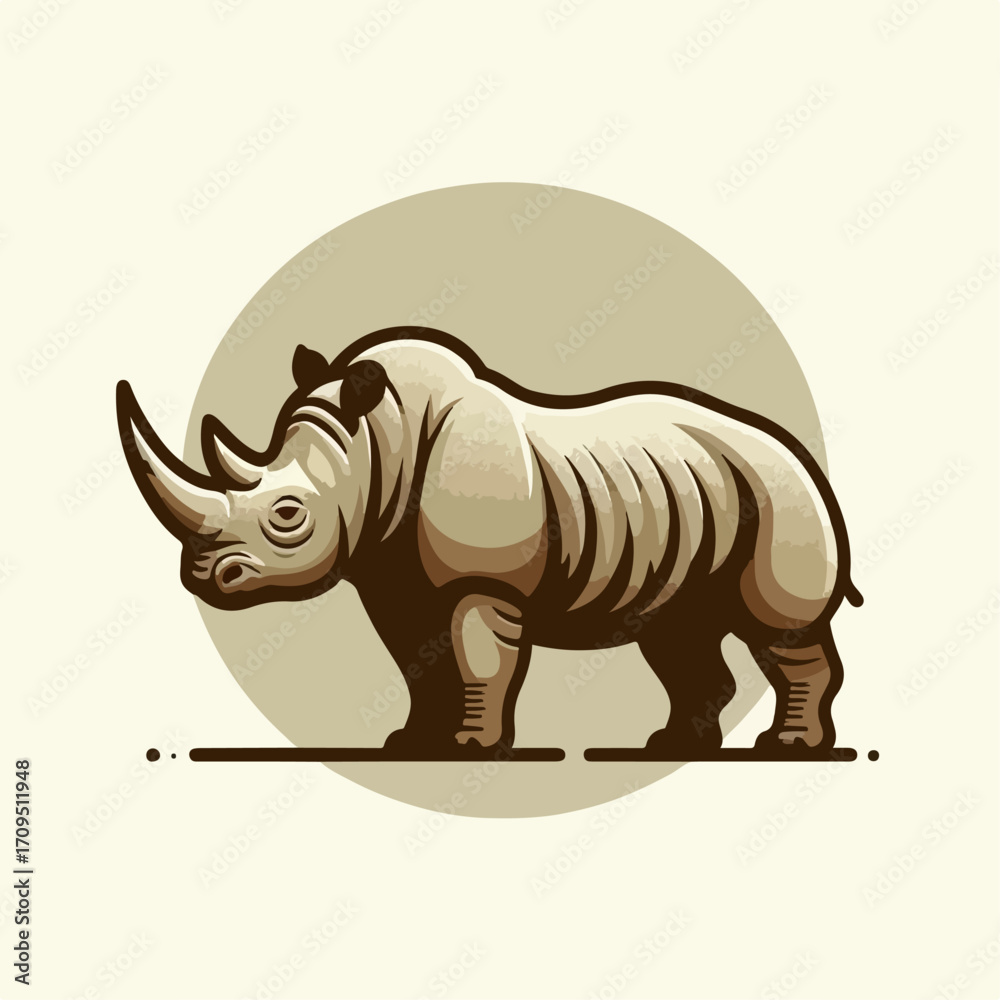 Fototapeta premium flat illustration of one-horned rhinoceros