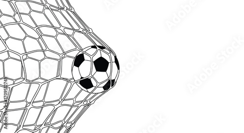 A soccer ball gets stuck in the net after scoring a goal.