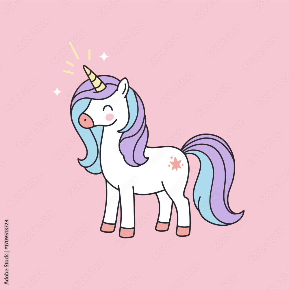 Fototapeta premium Cute Sleeping Unicorn with Pastel Colors