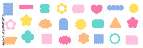 ポップなフレームのベクターイラストセット。枠、見出し、タイトル、ハート、星