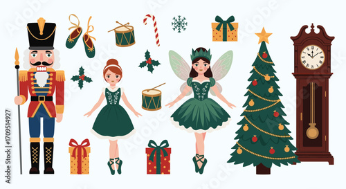 A festive collection of pixel art christmas characters and decorations.