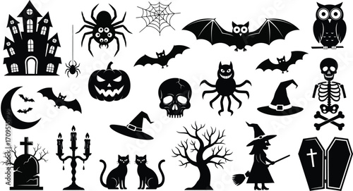 Vector art of collection of halloween silhouettes