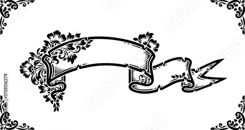 Elegant floral banner design invites celebration and announcement with classic decorative flourish