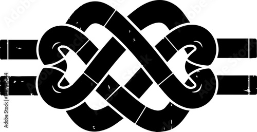 Intricate black knot design symbolizing connection and strength with a vintage distressed texture