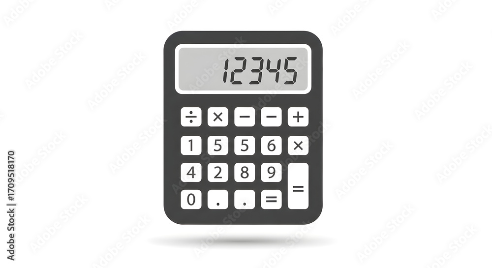 Calculator with numbers displayed on screen on white background