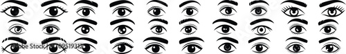 Collection of various stylized eye and eyebrow illustrations