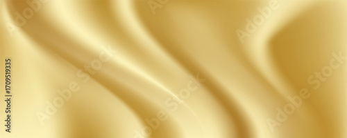 Close-up texture of natural gold silk. Light Golden fabric smooth texture surface background. Smooth elegant gold silk in Sepia toned. Texture, background, pattern, template. 3D vector illustration.