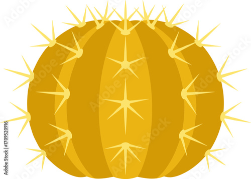 Simple Flat Style Golden Barrel Cactus with Thorns Desert Plant