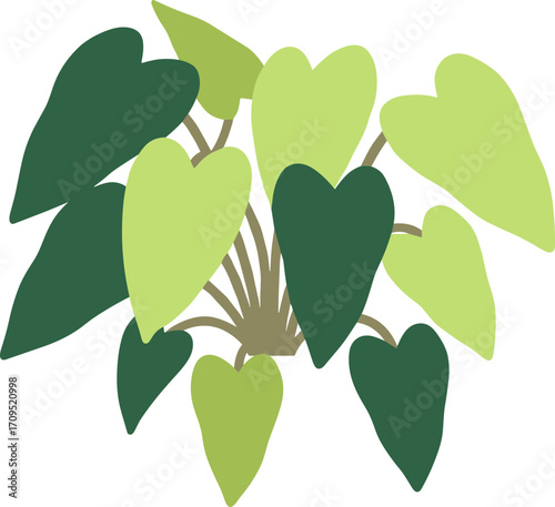Flat Style Exotic Foliage Plant Bush Isolated on White Background