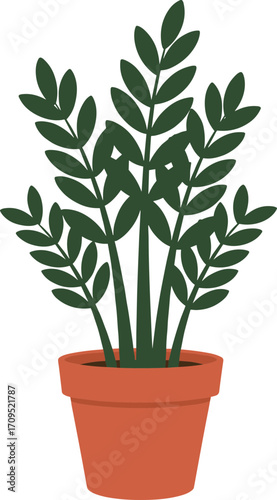 Flat Style ZZ Plant in Pot Decorative Indoor Houseplant Illustration