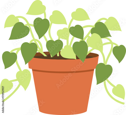 Simple Flat Style Potted Pothos Plant Illustration in Terracotta Pot