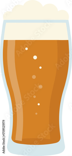 Flat Style Refreshing Draft Beer Glass with Bubbles Illustration