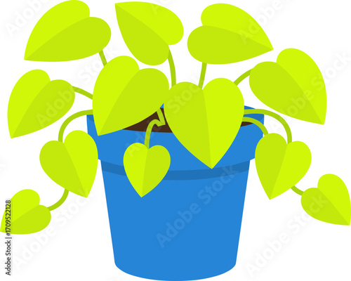Flat Style Houseplant in Blue Pot Detailed Illustration Graphic Asset