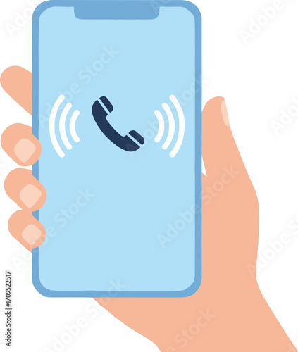 Simple Flat Style Mobile Phone Ringing in Hand Communication Illustration