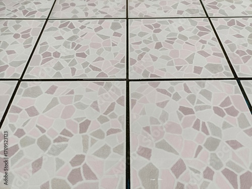 Close-up of Wet Bathroom Floor Tiles