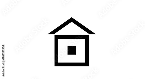 Simple graphic icon representing a house with a square window