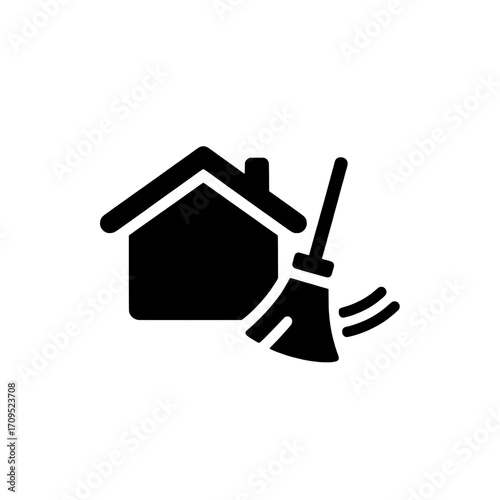 House Cleaning Icon Broom Sweeping Home Symbol for Cleanliness and Hygiene