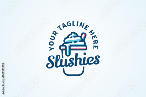slushies logo with a cup of melting slushy. It's good for cafe, food truck, etc.