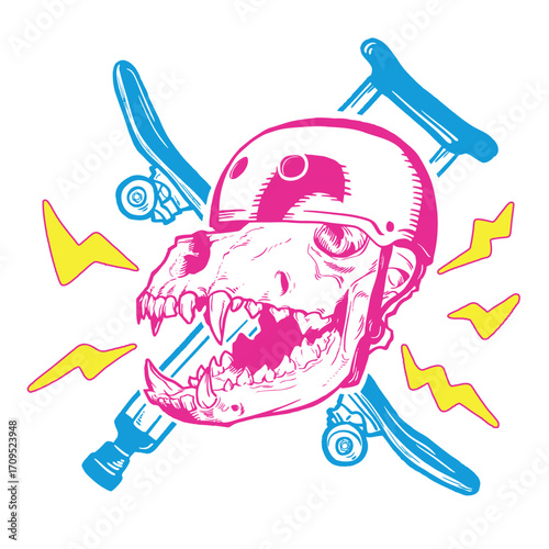 Skate Dog Skull Vector Illustration