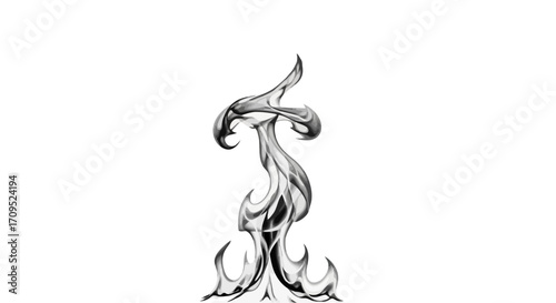 Abstract swirling smoke or flame design with elegant, flowing lines on a white background.