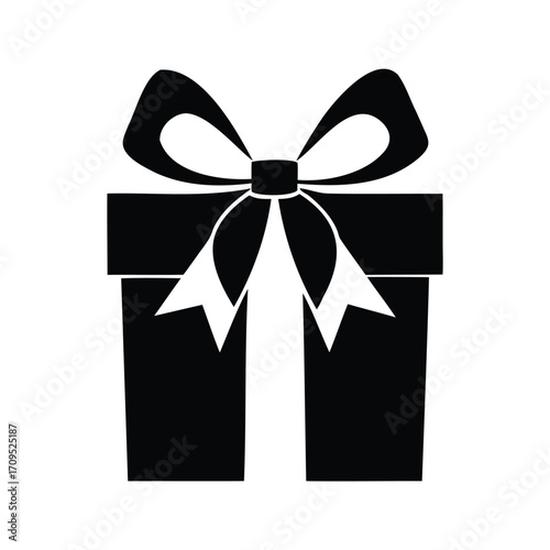 Elegant black gift box with a beautiful bow for any occasion, bow in gift wrapping silhouette vector illustration