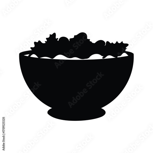 Monochrome bowl of food, possible salad, vector image for easy manipulation, bowl of salad silhouette vector illustration
