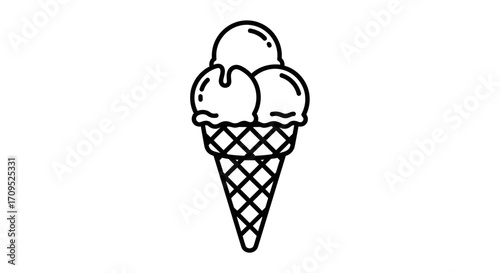 Simple outline of a delicious ice cream cone with three scoops