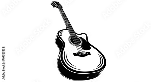 Classic acoustic guitar with a clean, stylized design on a white background