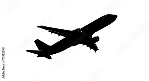 Silhouette of a commercial airplane ascending against a bright white sky, symbolizing travel and freedom.