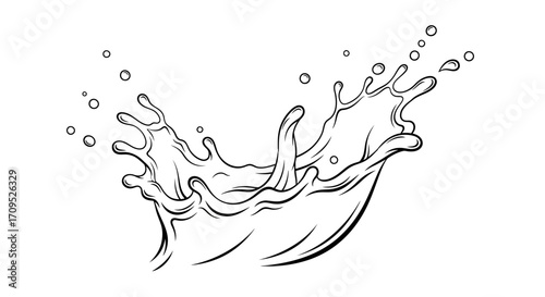 Dynamic splash of water captured in a dynamic, artistic line drawing.