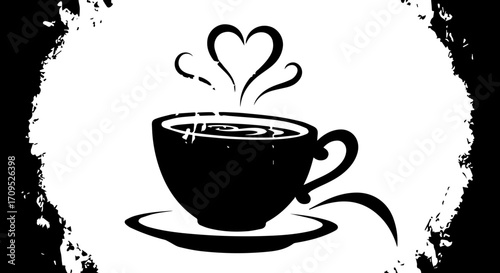 Steaming coffee cup with heart-shaped steam evokes warmth and love, perfect for cafes and cozy moments.
