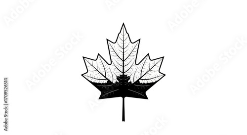 Stylized maple leaf emblem with a stark black and white contrast