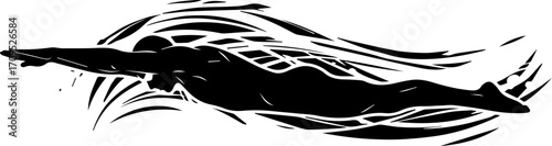 Dynamic swimmer slicing through water with powerful strokes and fluid motion captured in bold graphic style