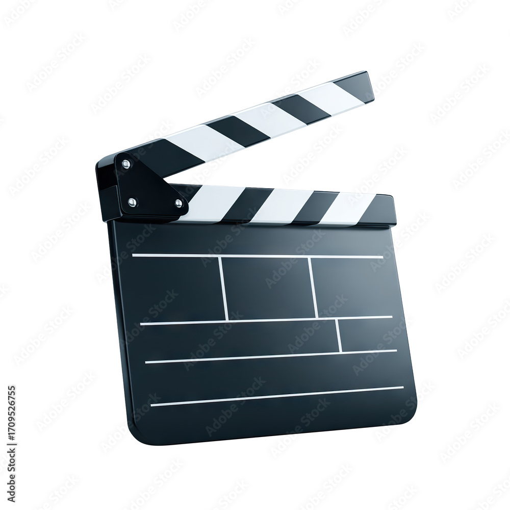 Fototapeta premium Classic movie clapperboard isolated on transparent cutout background