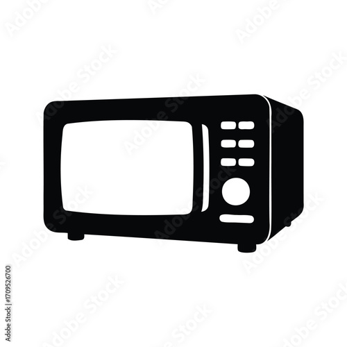 Black and white illustration of a microwave oven with control panel, microwave oven silhouette vector illustration