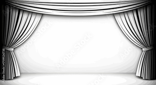 Elegant stage curtains open to reveal a blank space, ready for performance or presentation.