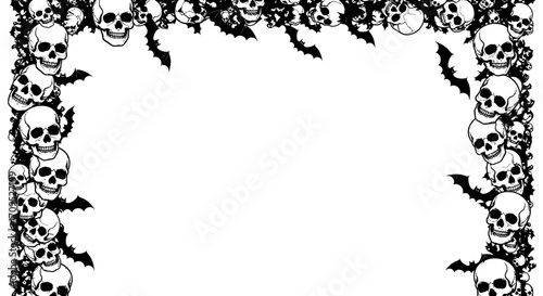 Spooky Halloween border with skulls and bats, perfect for festive invitations and decorations.