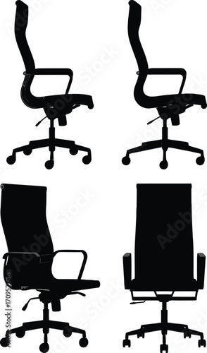 Four office chairs are silhouetted against white space