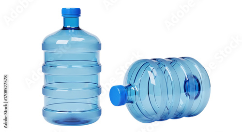 Two blue plastic water jugs isolated on transparent background
