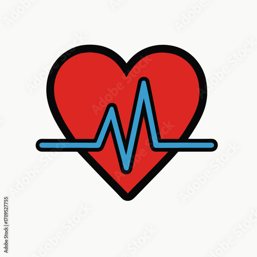 Red heart with blue heartbeat line graphic.