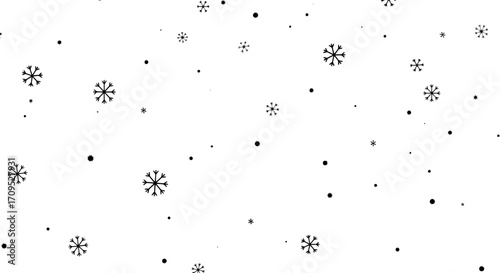 Gentle snowfall on a crisp white background, creating a serene winter atmosphere.