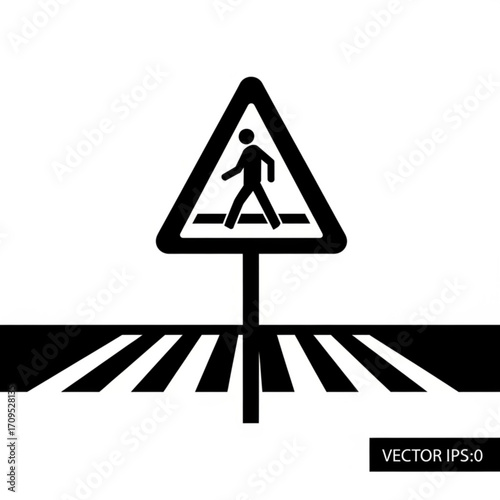 Illustration of a pedestrian crossing sign with a person walking on a crosswalk in black and white design created with generated ai