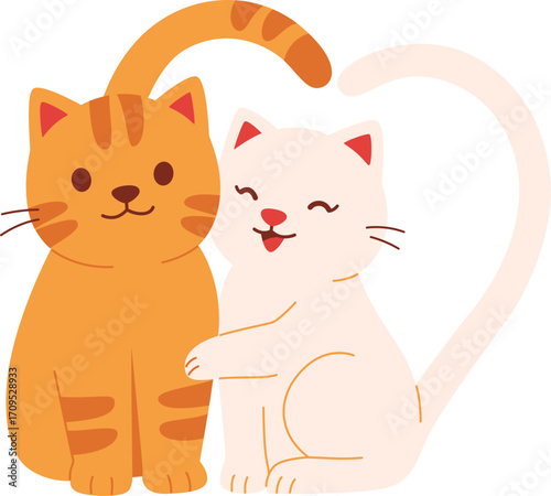 Cute Cat Couple Embrace Illustration