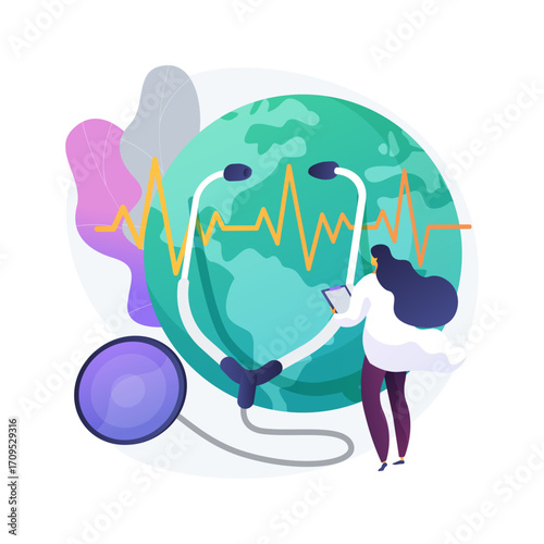 save the planet  A person with a stethoscope and a globe, on a light background