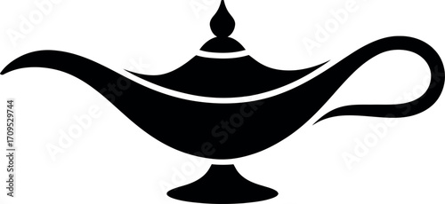 Mysterious magic lamp silhouette, symbol of wishes and fantasy