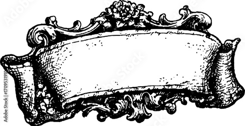 Vintage engraving with a decorative floral outline. A blank design element for crafting, featuring a classic vector illustration set for use in templates.