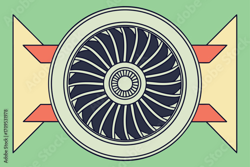 Abstract Geometric Design Featuring a Jet Engine Turbine on Green Background blades machinery